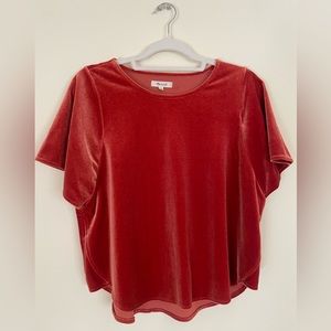Madewell burnt orange faux velvet flutter sleeve top